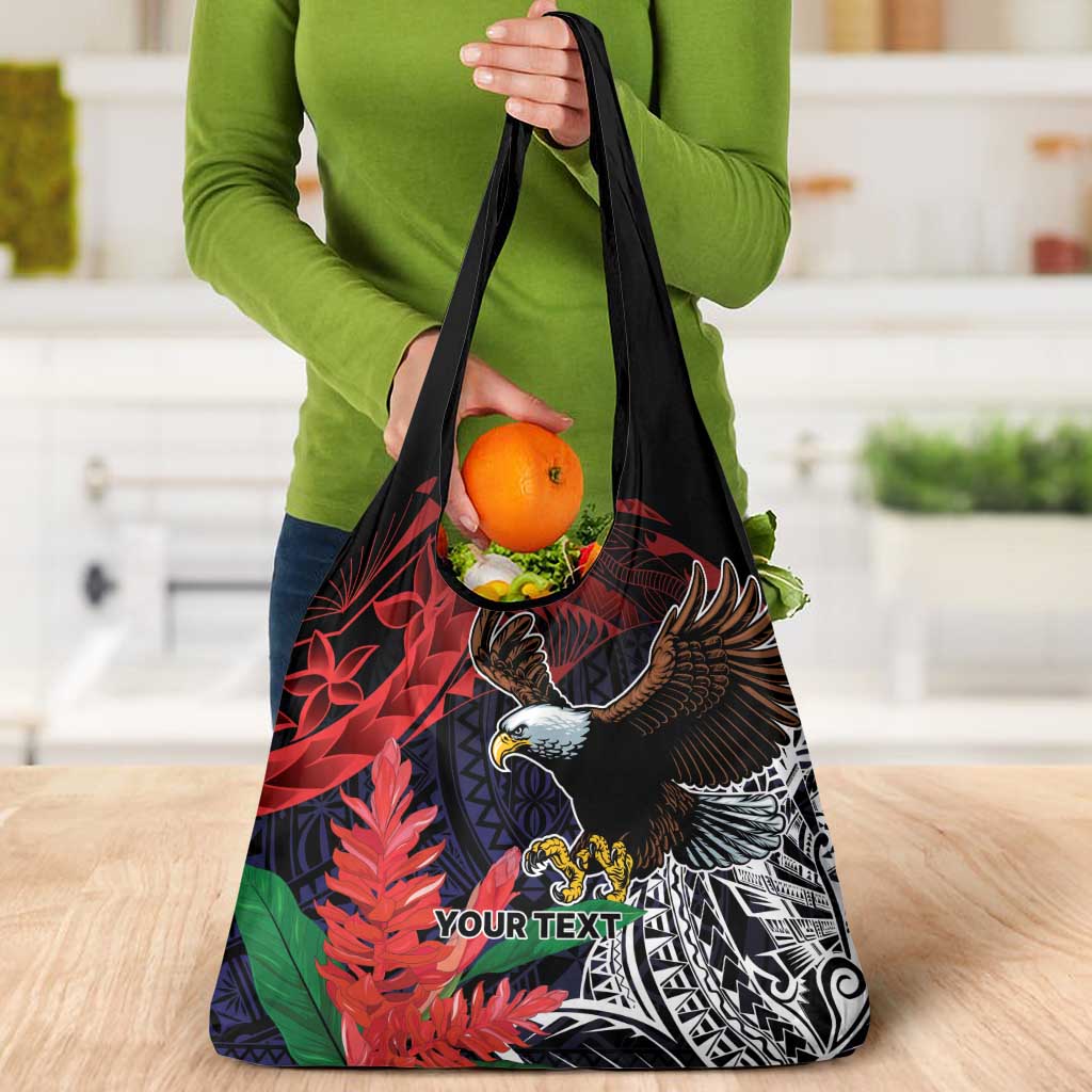 American Samoa Bald Eagle Personalized Grocery Bag Samoa Muamua Le Atua