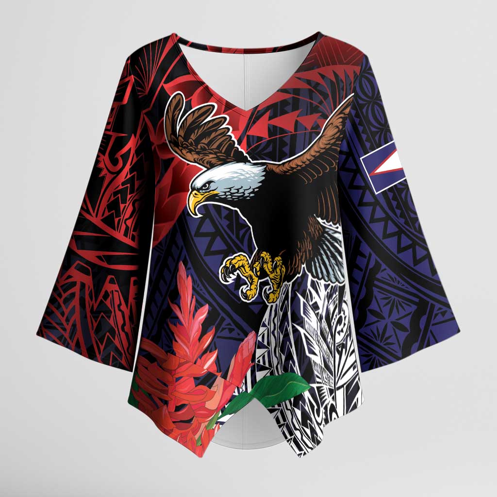American Samoa Bald Eagle Personalized Kimono Sleeve Blouse Samoa Muamua Le Atua - Polynesian Pride