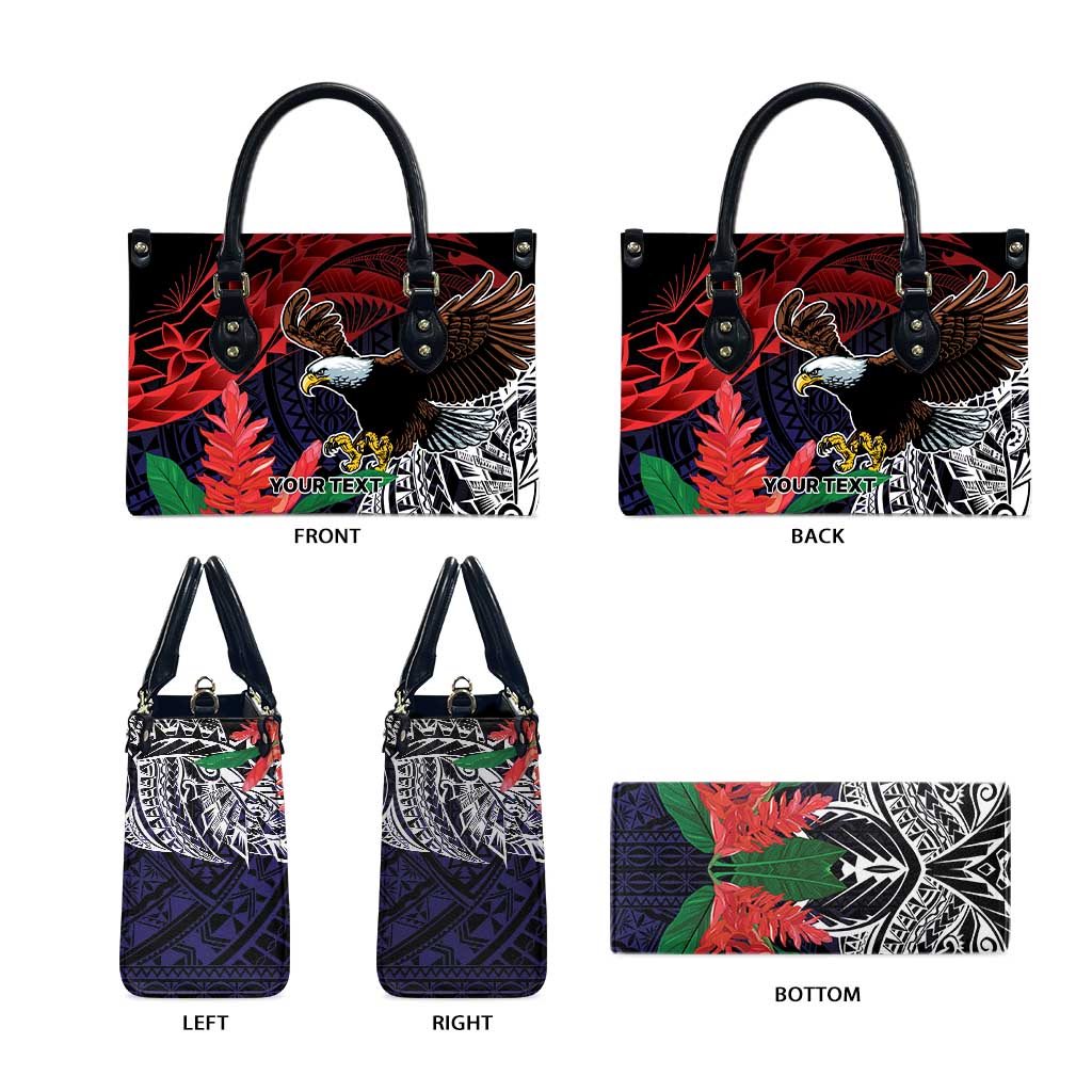 American Samoa Bald Eagle Personalized Leather Bag Samoa Muamua Le Atua - Polynesian Pride