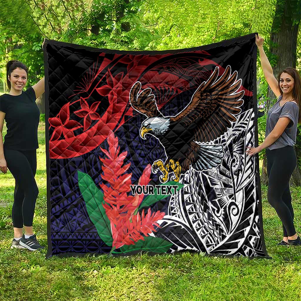 American Samoa Bald Eagle Personalized Quilt Samoa Muamua Le Atua