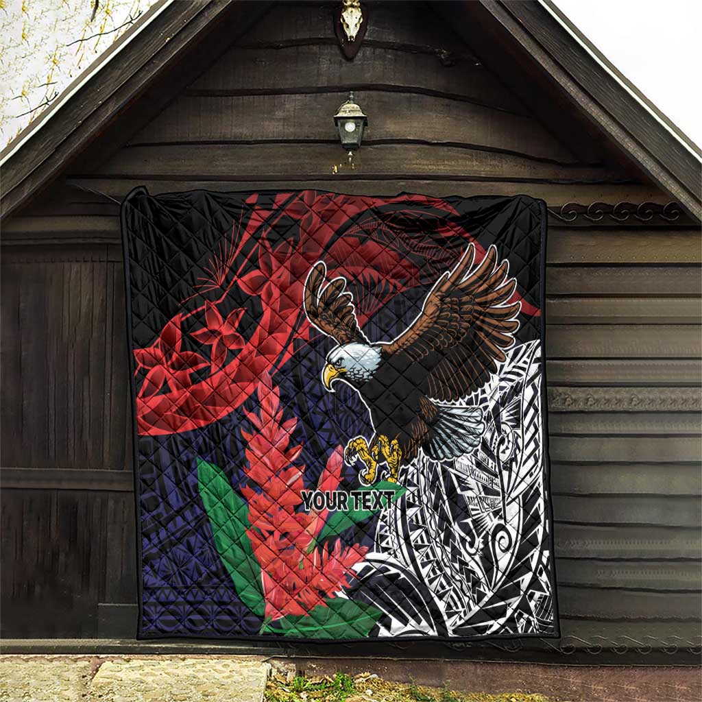 American Samoa Bald Eagle Personalized Quilt Samoa Muamua Le Atua