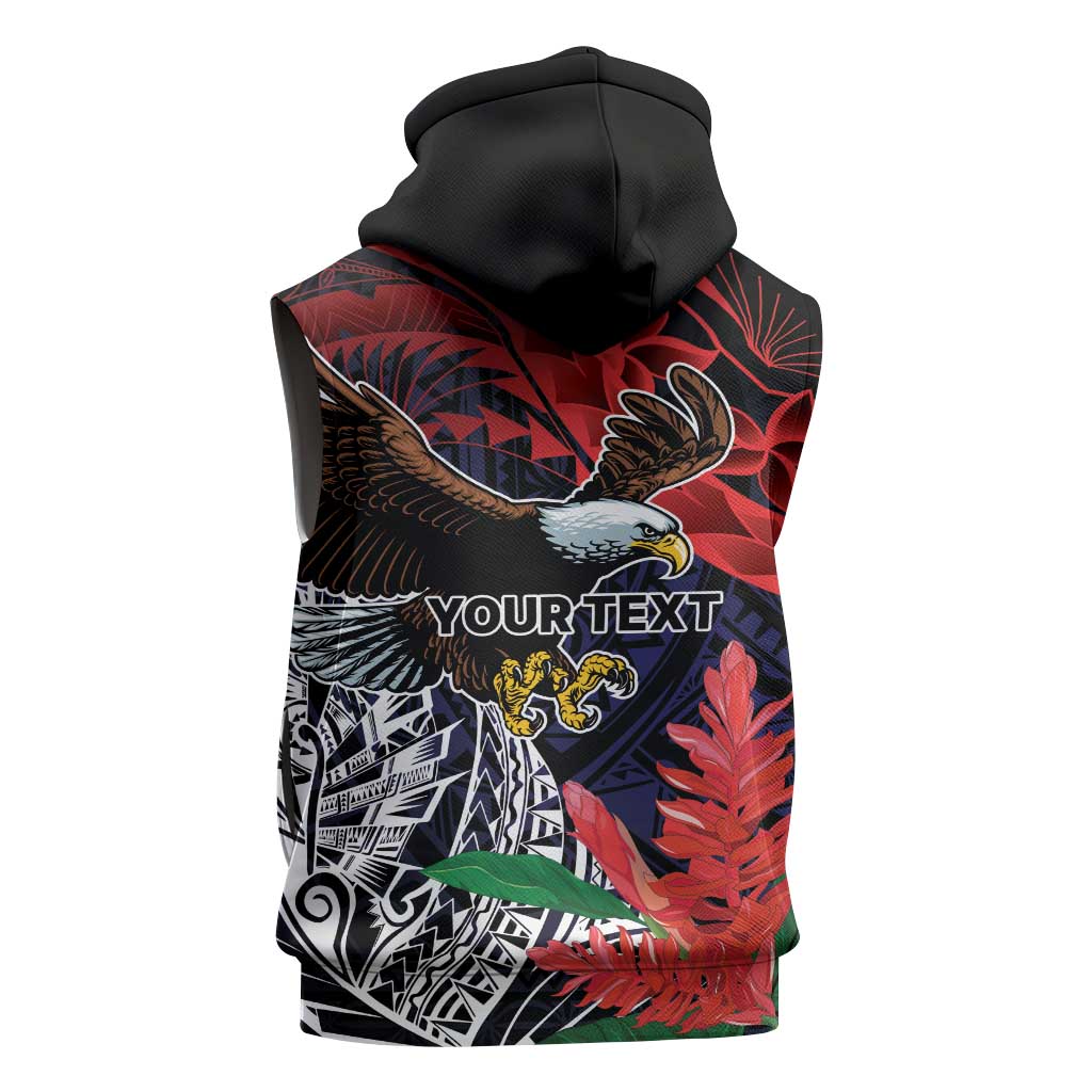 American Samoa Bald Eagle Personalized Sleeveless Zip Hoodie Samoa Muamua Le Atua - Polynesian Pride