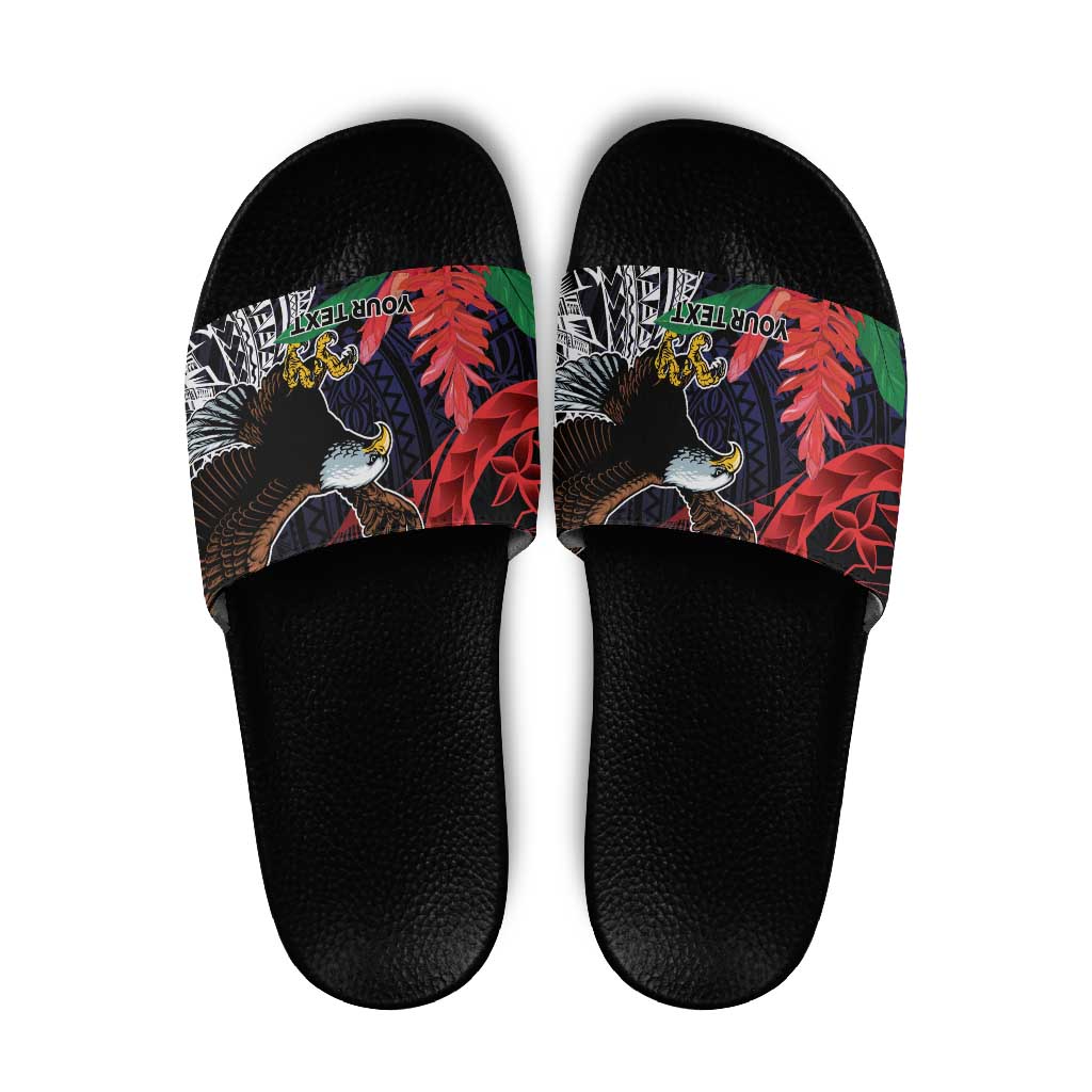 American Samoa Bald Eagle Personalized Slide Sandals Samoa Muamua Le Atua - Polynesian Pride