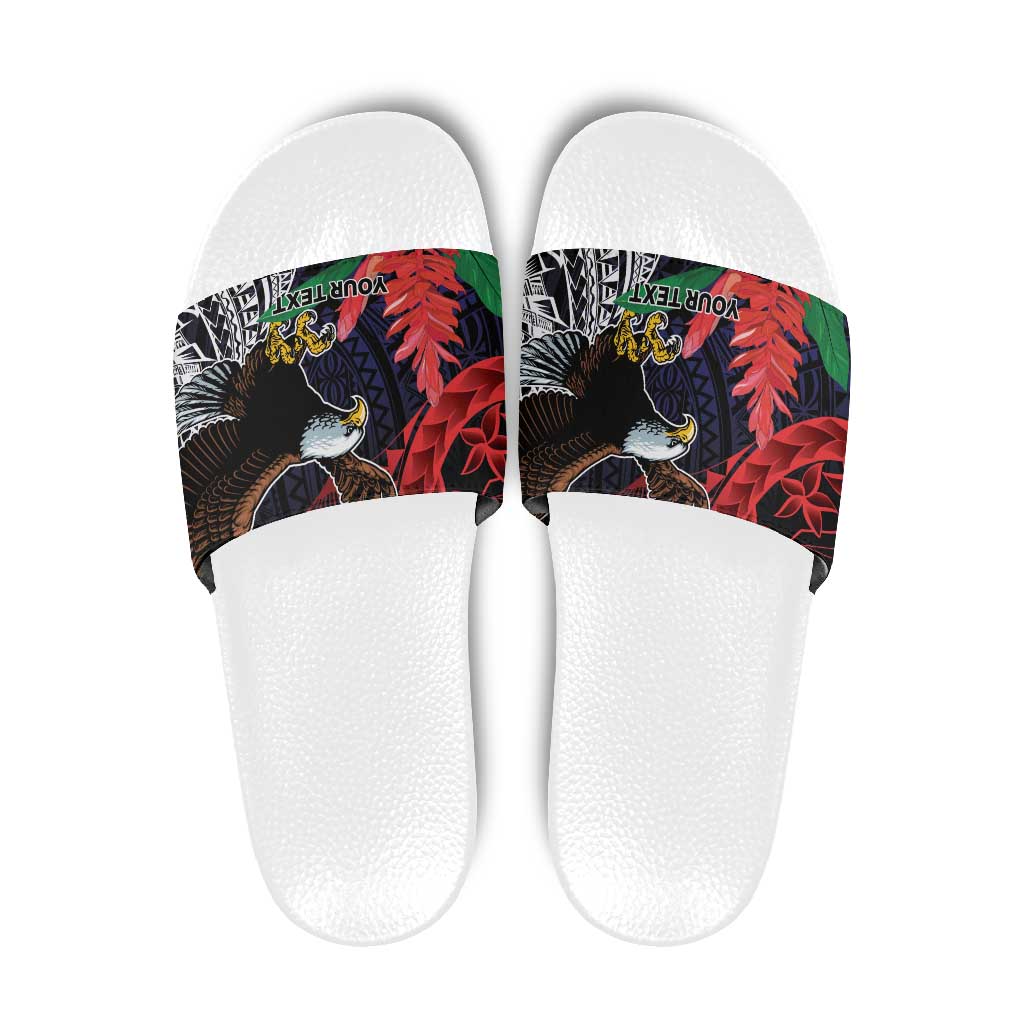 American Samoa Bald Eagle Personalized Slide Sandals Samoa Muamua Le Atua - Polynesian Pride