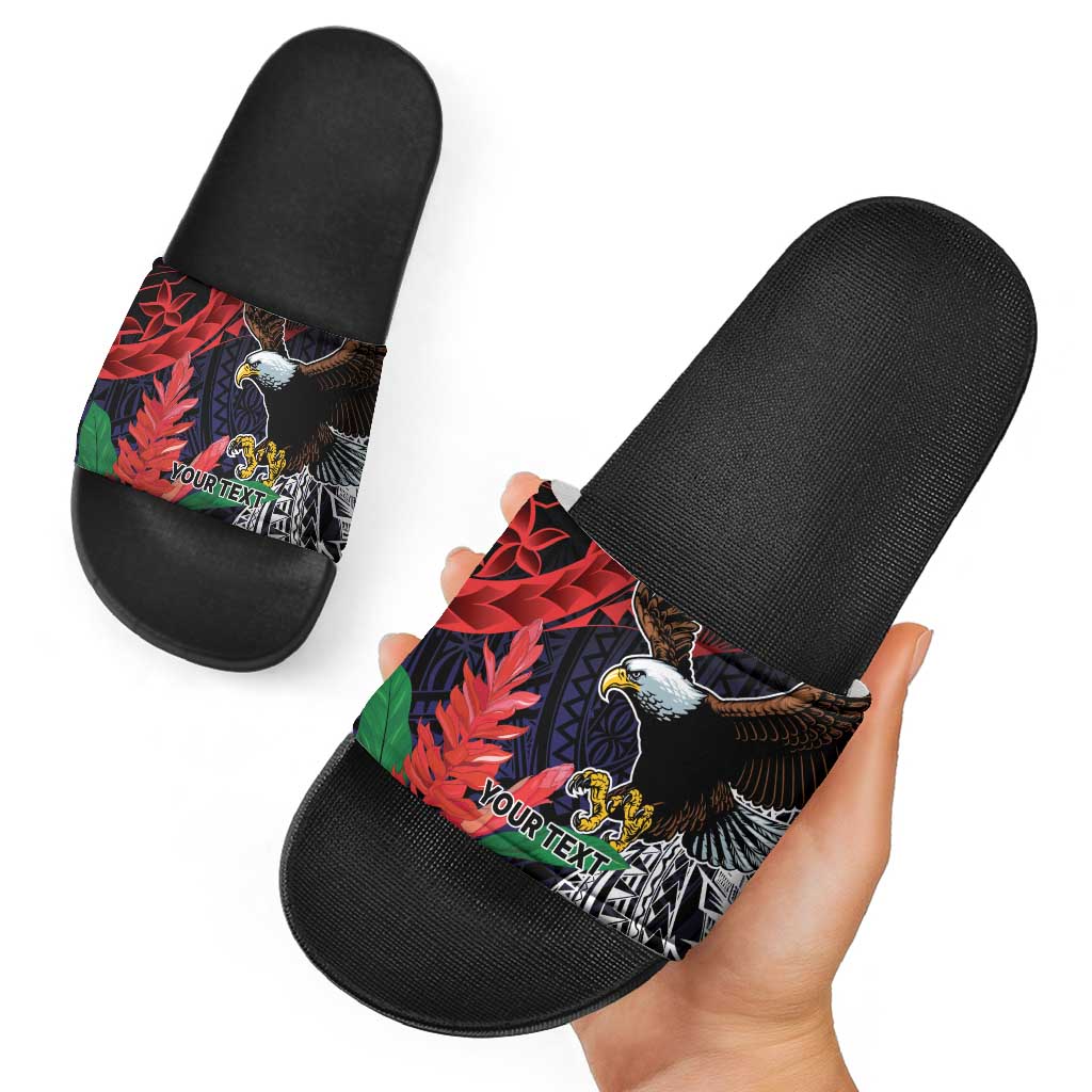 American Samoa Bald Eagle Personalized Slide Sandals Samoa Muamua Le Atua - Polynesian Pride