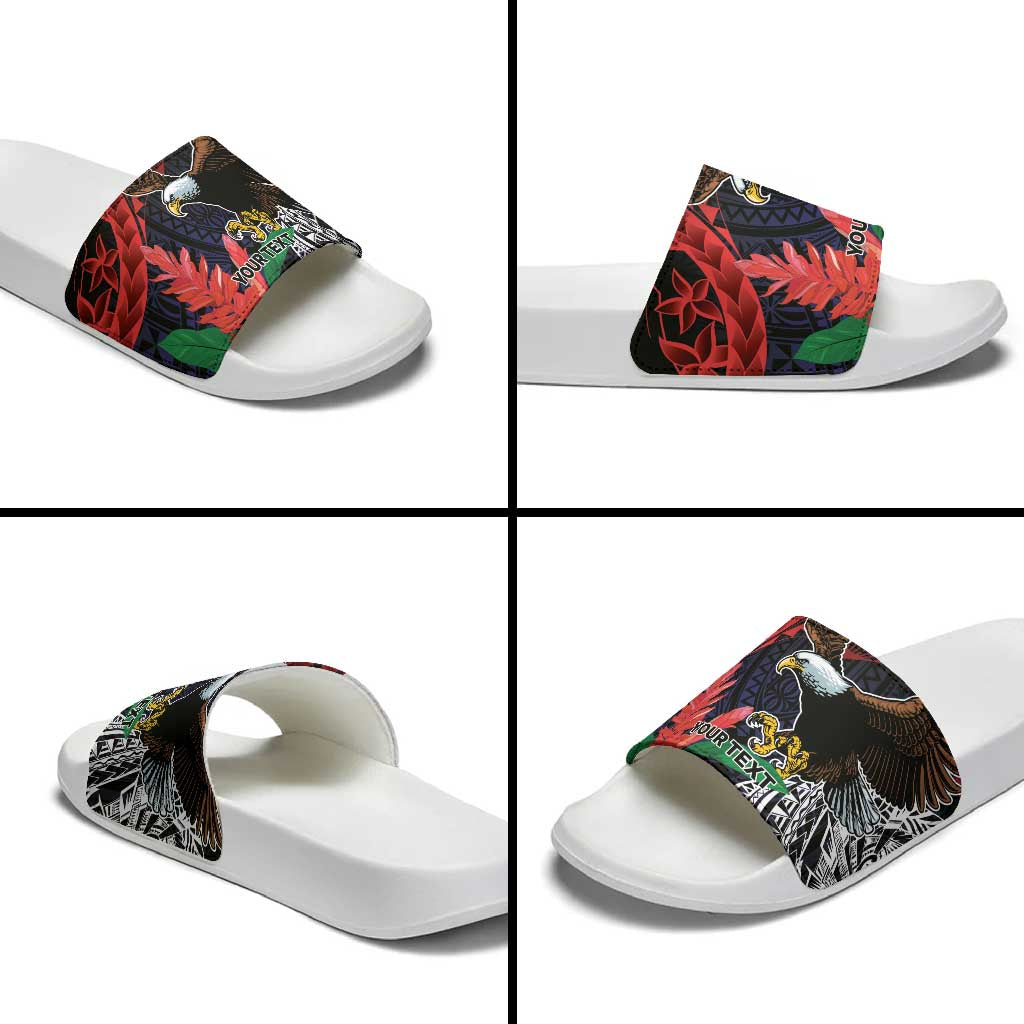 American Samoa Bald Eagle Personalized Slide Sandals Samoa Muamua Le Atua - Polynesian Pride