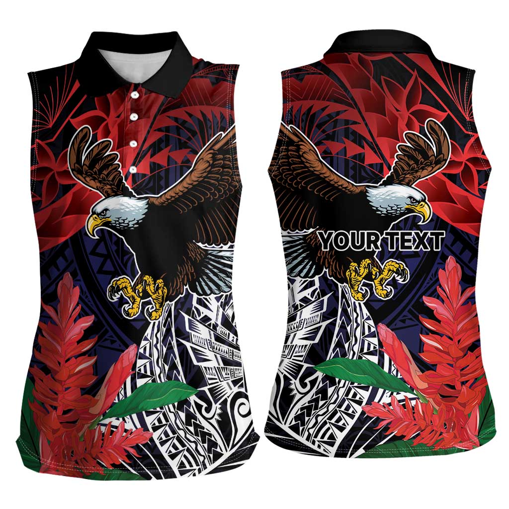 American Samoa Bald Eagle Personalized Women Sleeveless Polo Shirt Samoa Muamua Le Atua