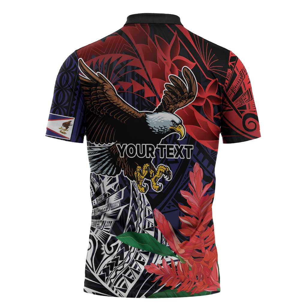 American Samoa Bald Eagle Personalized Zipper Polo Shirt Samoa Muamua Le Atua - Polynesian Pride