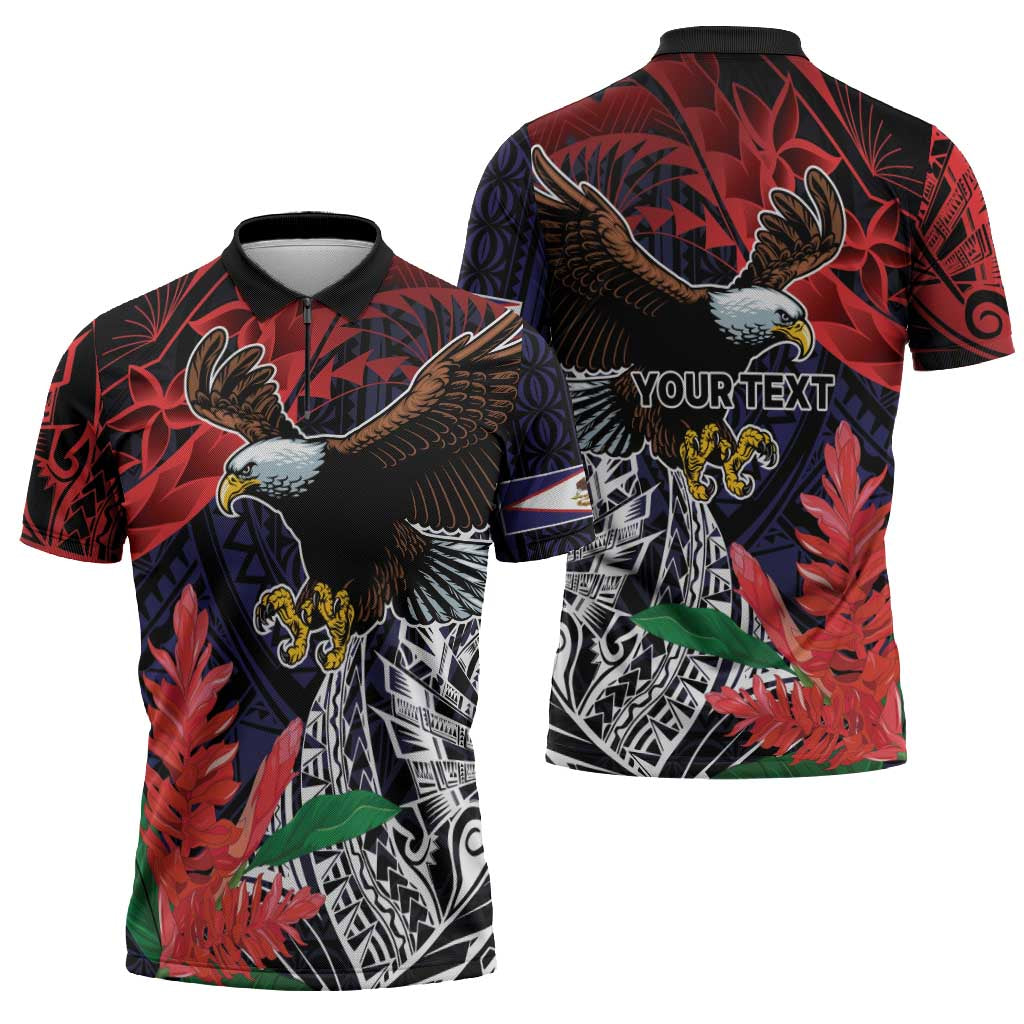 American Samoa Bald Eagle Personalized Zipper Polo Shirt Samoa Muamua Le Atua - Polynesian Pride