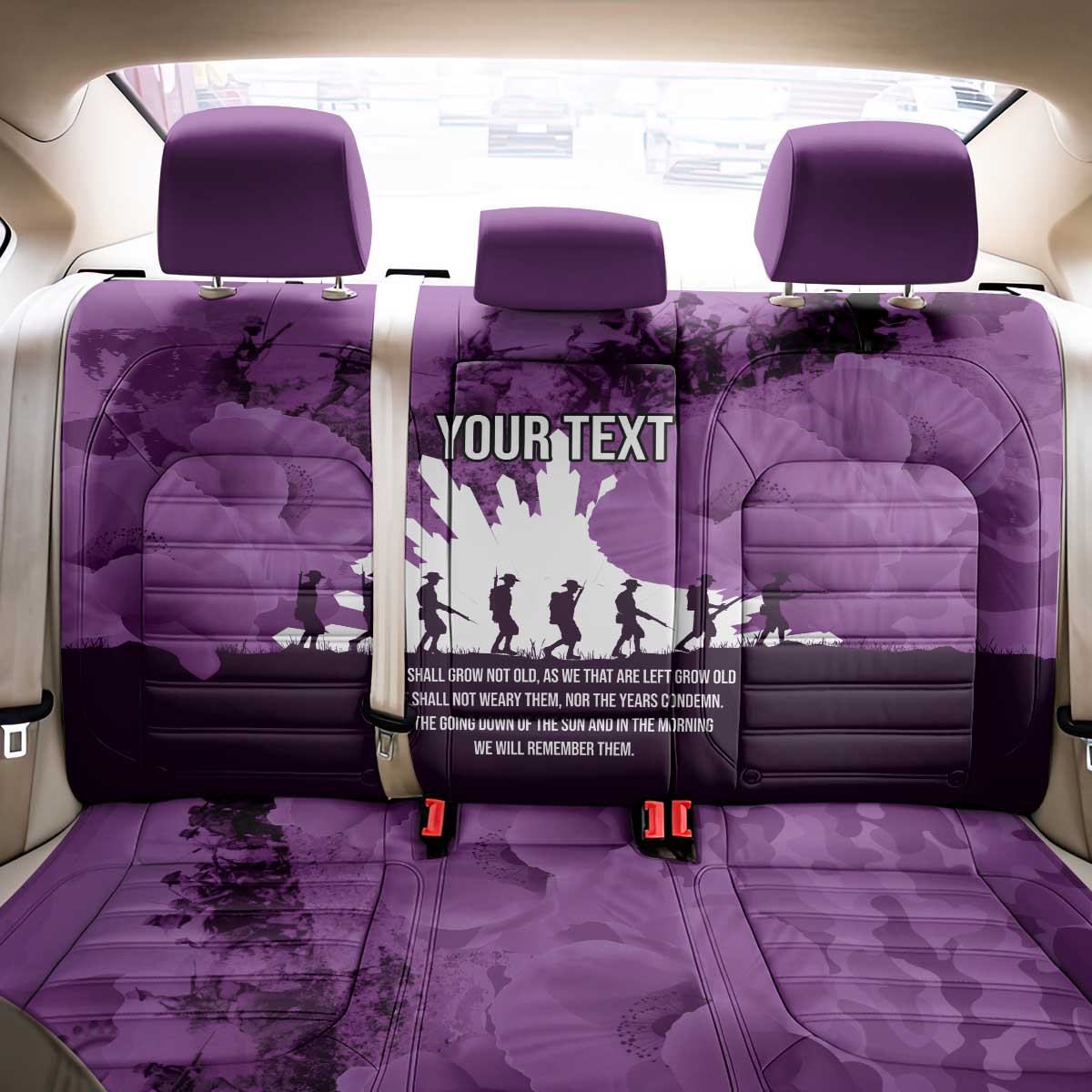 Anzac Day Gallipoli Personalised Back Car Seat Cover Purple Poppy Flowers