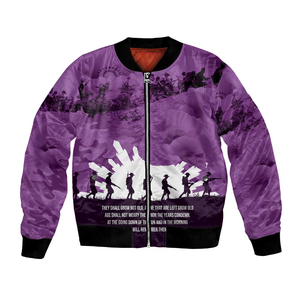 Anzac Day Gallipoli Personalised Bomber Jacket Purple Poppy Flowers