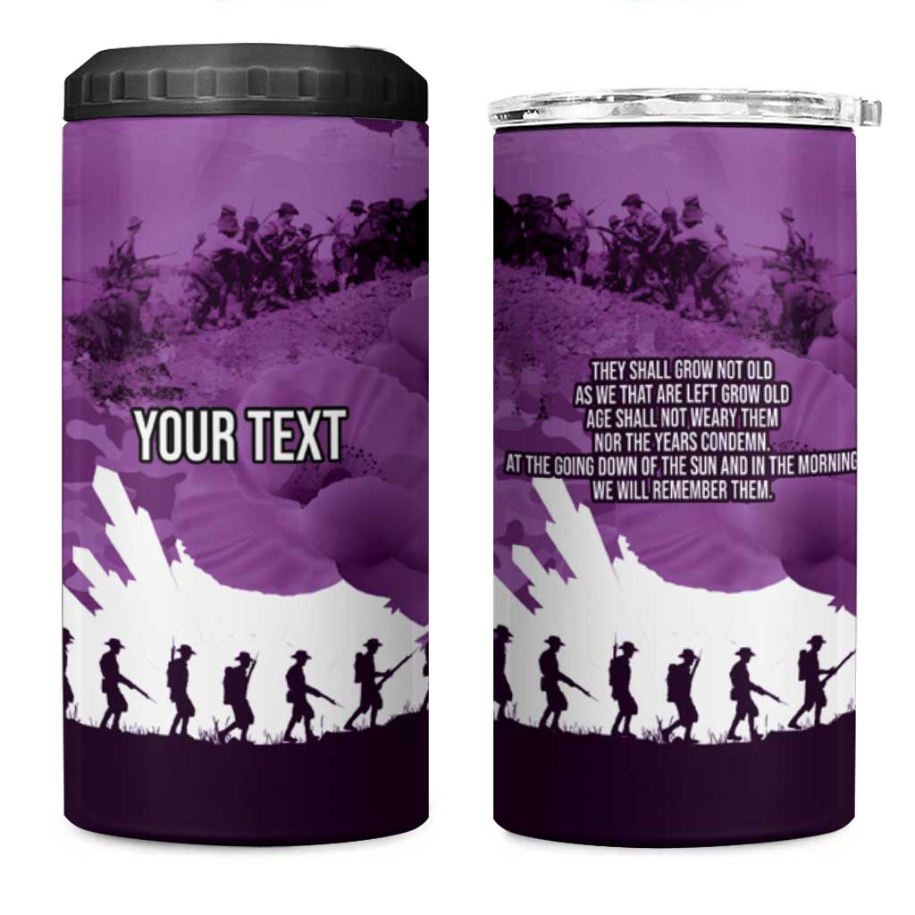 Anzac Day Gallipoli Personalised 4 in 1 Can Cooler Tumbler Purple Poppy Flowers