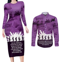 Anzac Day Gallipoli Personalised Couples Matching Long Sleeve Bodycon Dress and Long Sleeve Button Shirt Purple Poppy Flowers LT9 Purple - Polynesian Pride