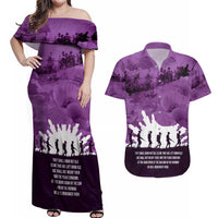 Anzac Day Gallipoli Personalised Couples Matching Off Shoulder Maxi Dress and Hawaiian Shirt Purple Poppy Flowers
