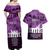 Anzac Day Gallipoli Personalised Couples Matching Off Shoulder Maxi Dress and Hawaiian Shirt Purple Poppy Flowers