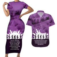 Anzac Day Gallipoli Personalised Couples Matching Short Sleeve Bodycon Dress and Hawaiian Shirt Purple Poppy Flowers