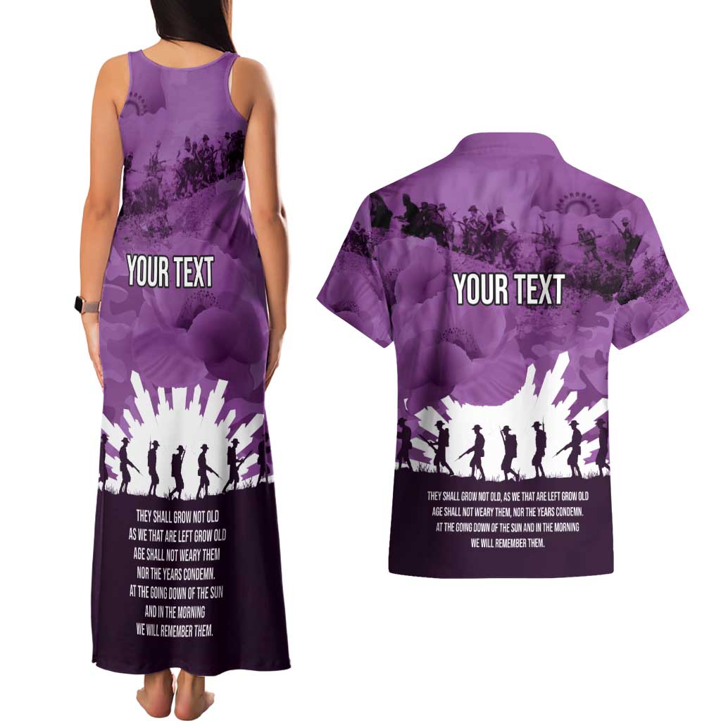 Anzac Day Gallipoli Personalised Couples Matching Tank Maxi Dress and Hawaiian Shirt Purple Poppy Flowers