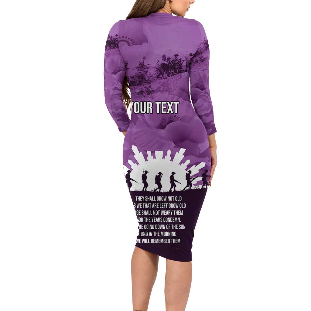 Anzac Day Gallipoli Personalised Family Matching Long Sleeve Bodycon Dress and Hawaiian Shirt Purple Poppy Flowers
