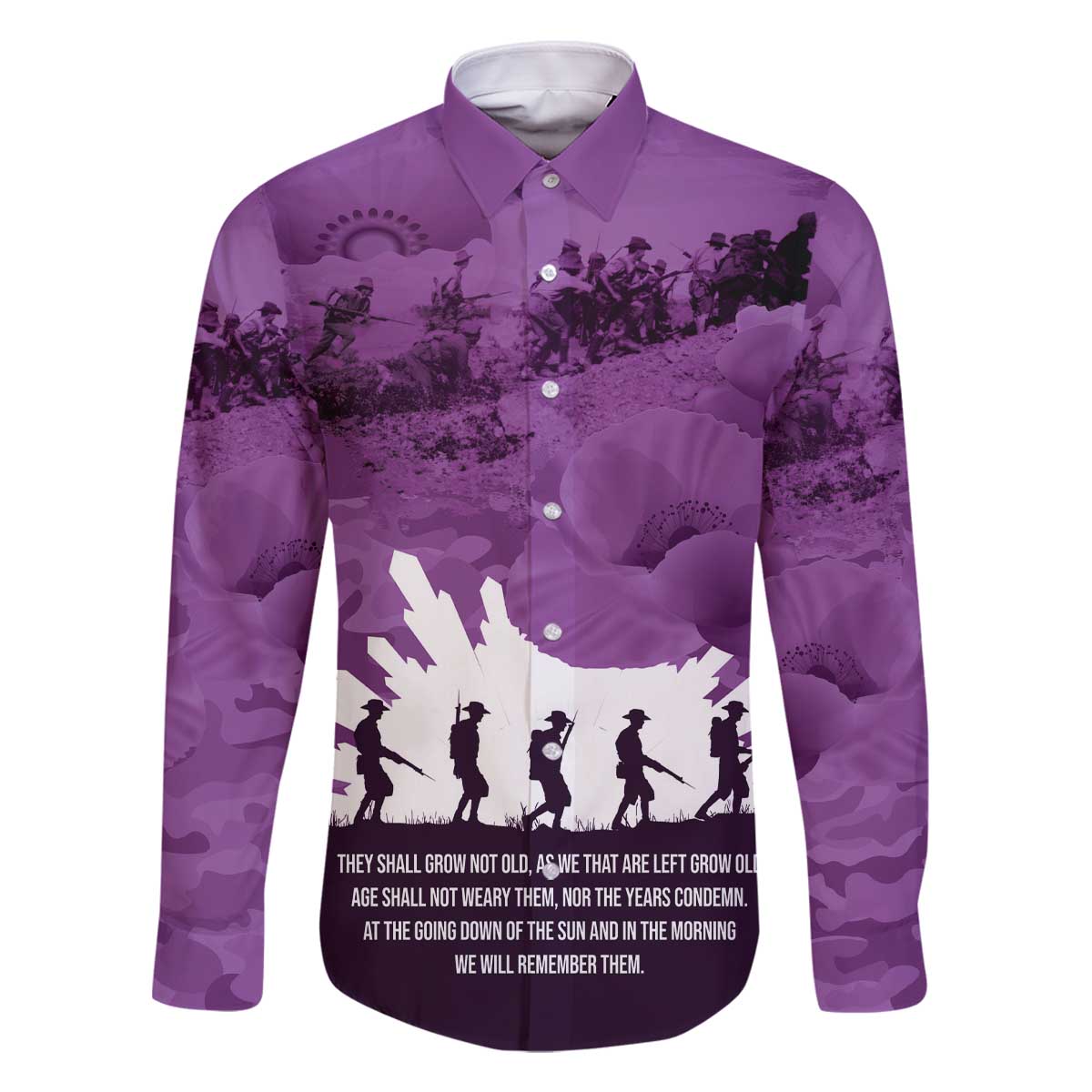 Anzac Day Gallipoli Personalised Family Matching Off The Shoulder Long Sleeve Dress and Hawaiian Shirt Purple Poppy Flowers