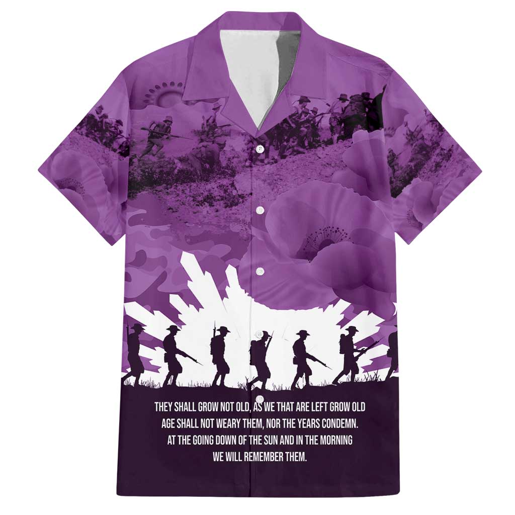 Anzac Day Gallipoli Personalised Family Matching Off Shoulder Maxi Dress and Hawaiian Shirt Purple Poppy Flowers