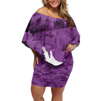 Anzac Day Gallipoli Personalised Family Matching Off Shoulder Short Dress and Hawaiian Shirt Purple Poppy Flowers