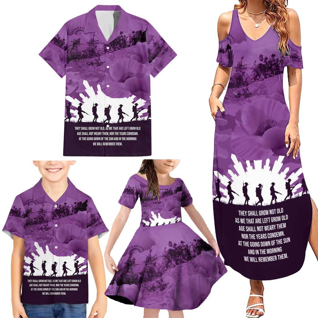 Anzac Day Gallipoli Personalised Family Matching Summer Maxi Dress and Hawaiian Shirt Purple Poppy Flowers