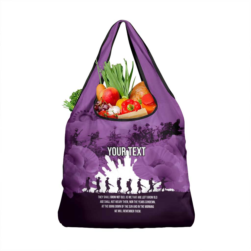 Anzac Day Gallipoli Personalised Grocery Bag Purple Poppy Flowers