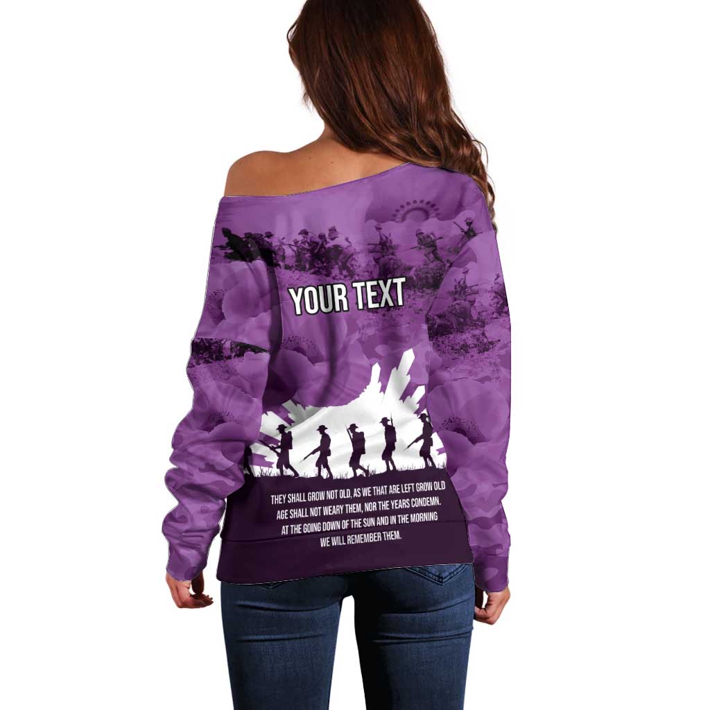 Anzac Day Gallipoli Personalised Off Shoulder Sweater Purple Poppy Flowers