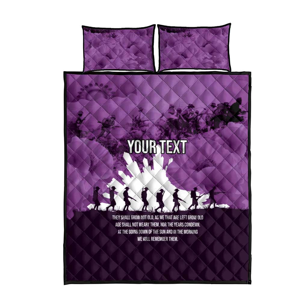 Anzac Day Gallipoli Personalised Quilt Bed Set Purple Poppy Flowers
