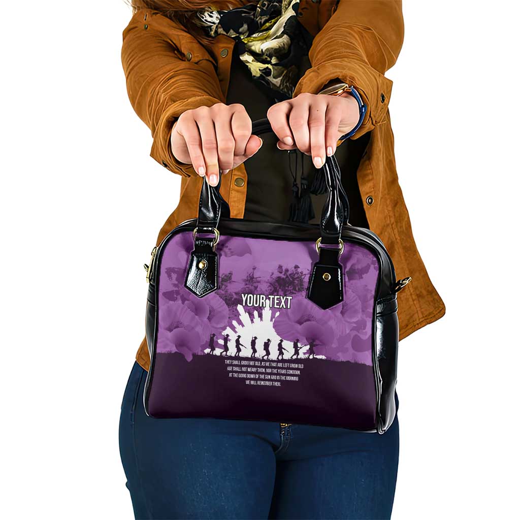 Anzac Day Gallipoli Personalised Shoulder Handbag Purple Poppy Flowers