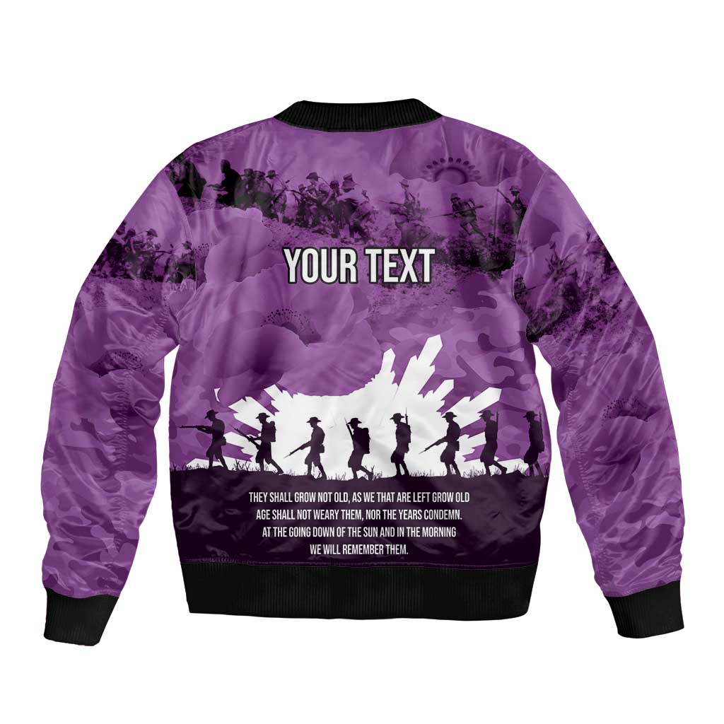 Anzac Day Gallipoli Personalised Sleeve Zip Bomber Jacket Purple Poppy Flowers