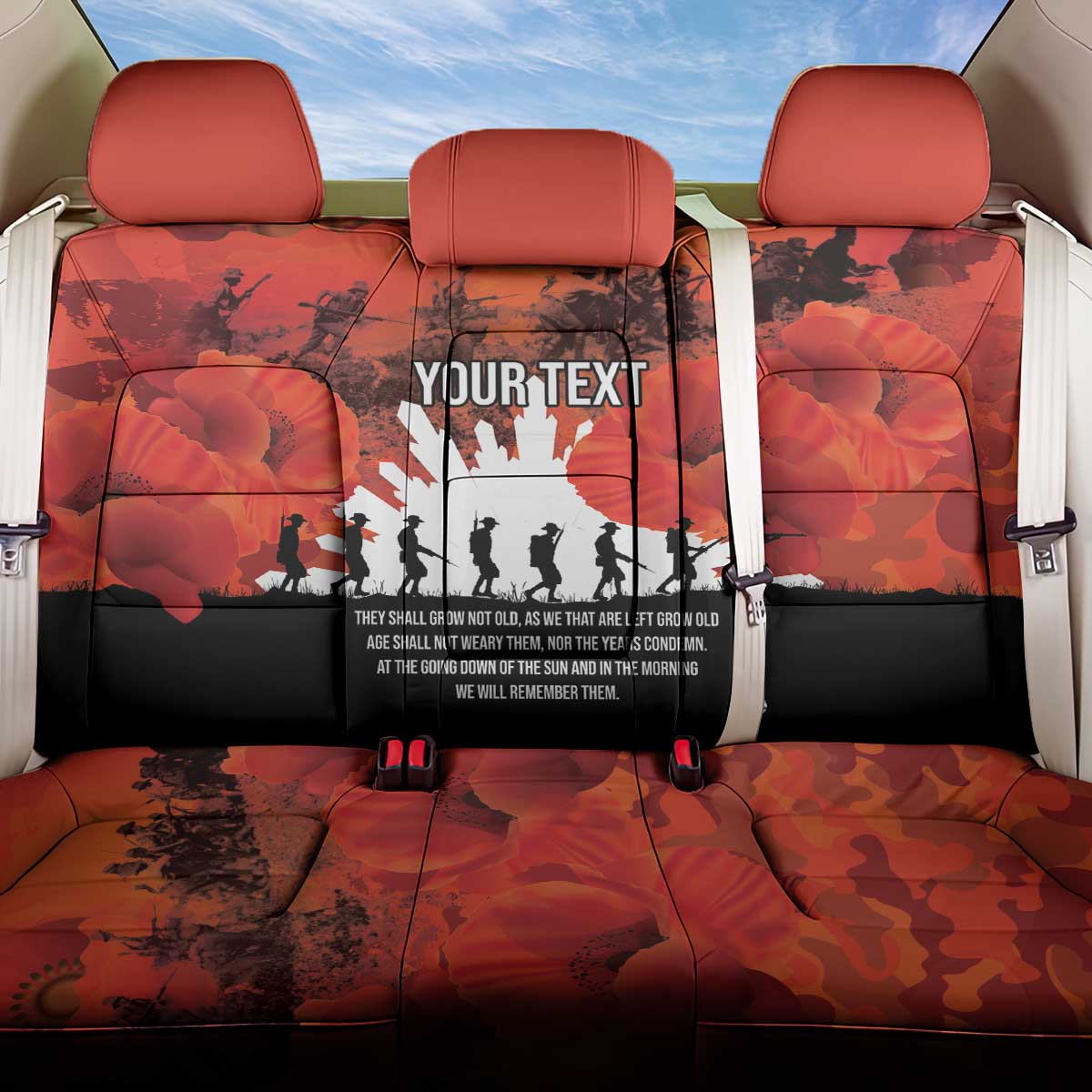 Anzac Day Gallipoli Personalised Back Car Seat Cover Red Poppy Flowers