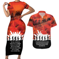 Anzac Day Gallipoli Personalised Couples Matching Short Sleeve Bodycon Dress and Hawaiian Shirt Red Poppy Flowers