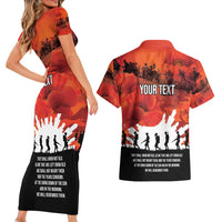 Anzac Day Gallipoli Personalised Couples Matching Short Sleeve Bodycon Dress and Hawaiian Shirt Red Poppy Flowers