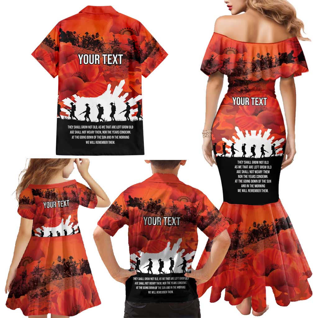 Anzac Day Gallipoli Personalised Family Matching Mermaid Dress and Hawaiian Shirt Red Poppy Flowers