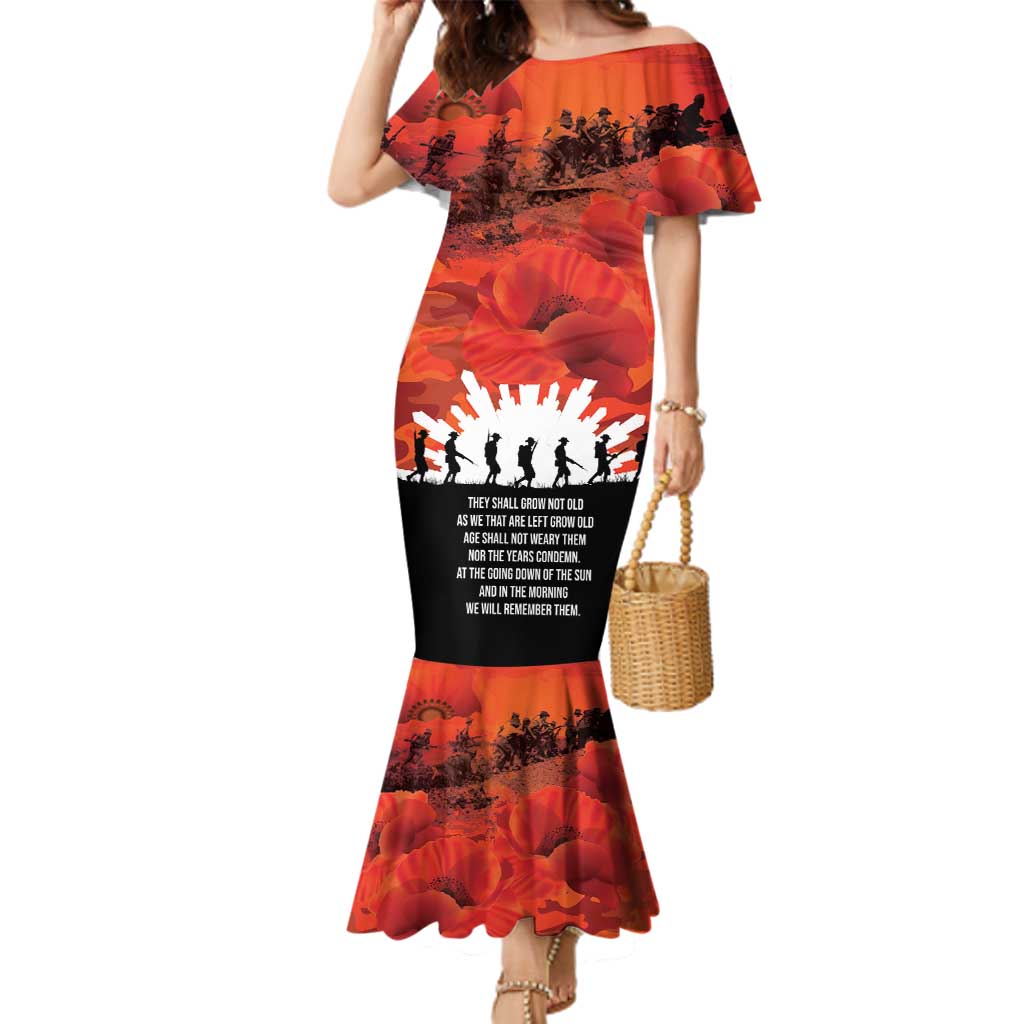 Anzac Day Gallipoli Personalised Family Matching Mermaid Dress and Hawaiian Shirt Red Poppy Flowers