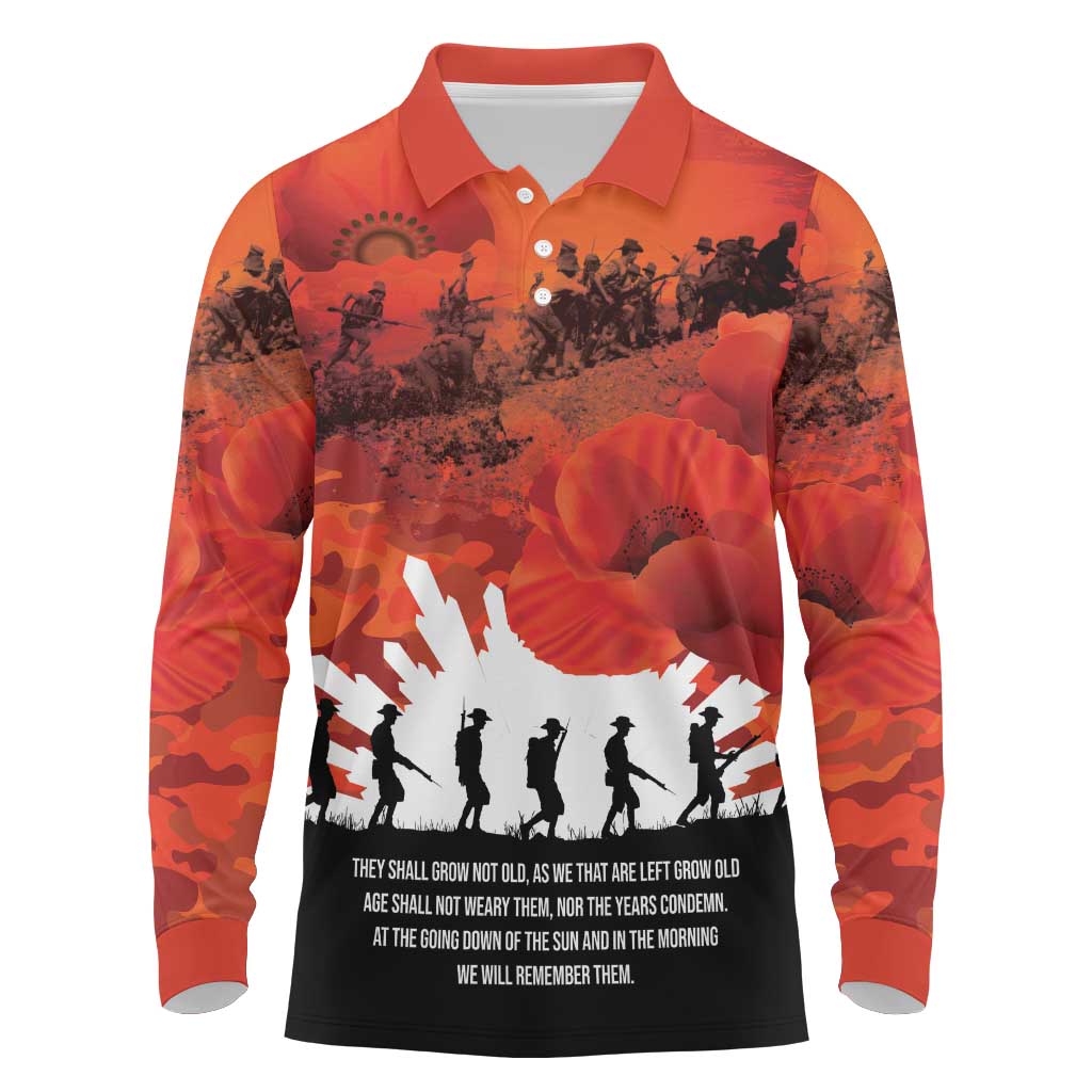 Anzac Day Gallipoli Personalised Long Sleeve Polo Shirt Red Poppy Flowers