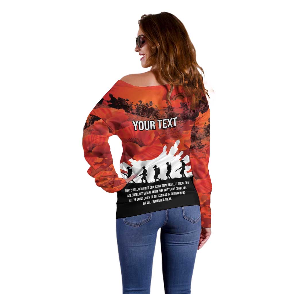 Anzac Day Gallipoli Personalised Off Shoulder Sweater Red Poppy Flowers