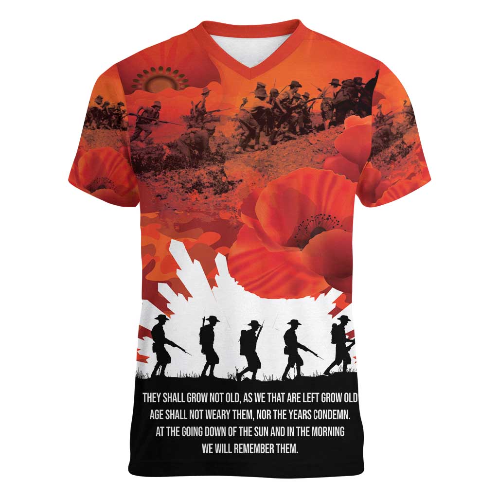 Anzac Day Gallipoli Personalised Women V-Neck T-Shirt Red Poppy Flowers LT9 Female Red - Polynesian Pride