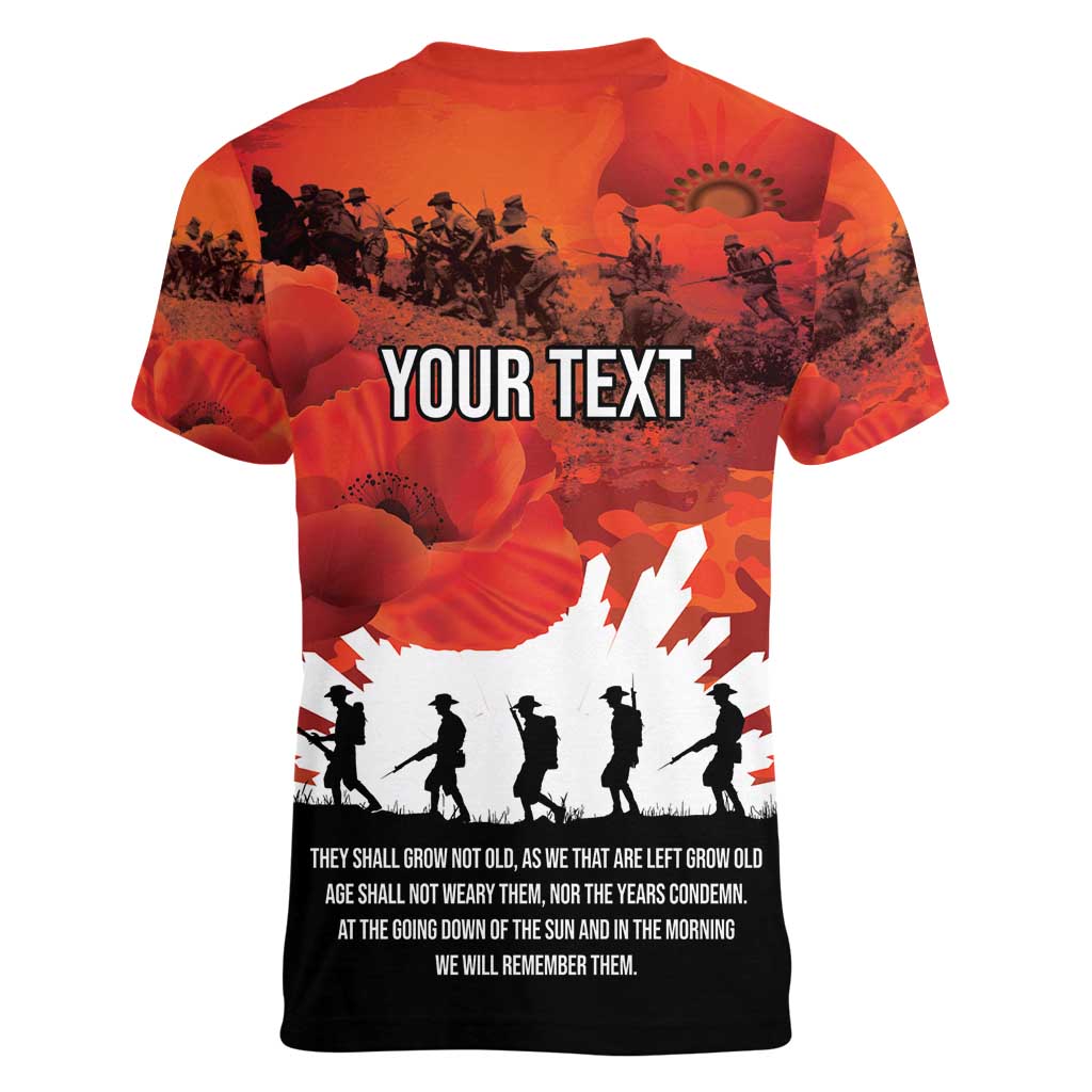 Anzac Day Gallipoli Personalised Women V-Neck T-Shirt Red Poppy Flowers LT9 - Polynesian Pride