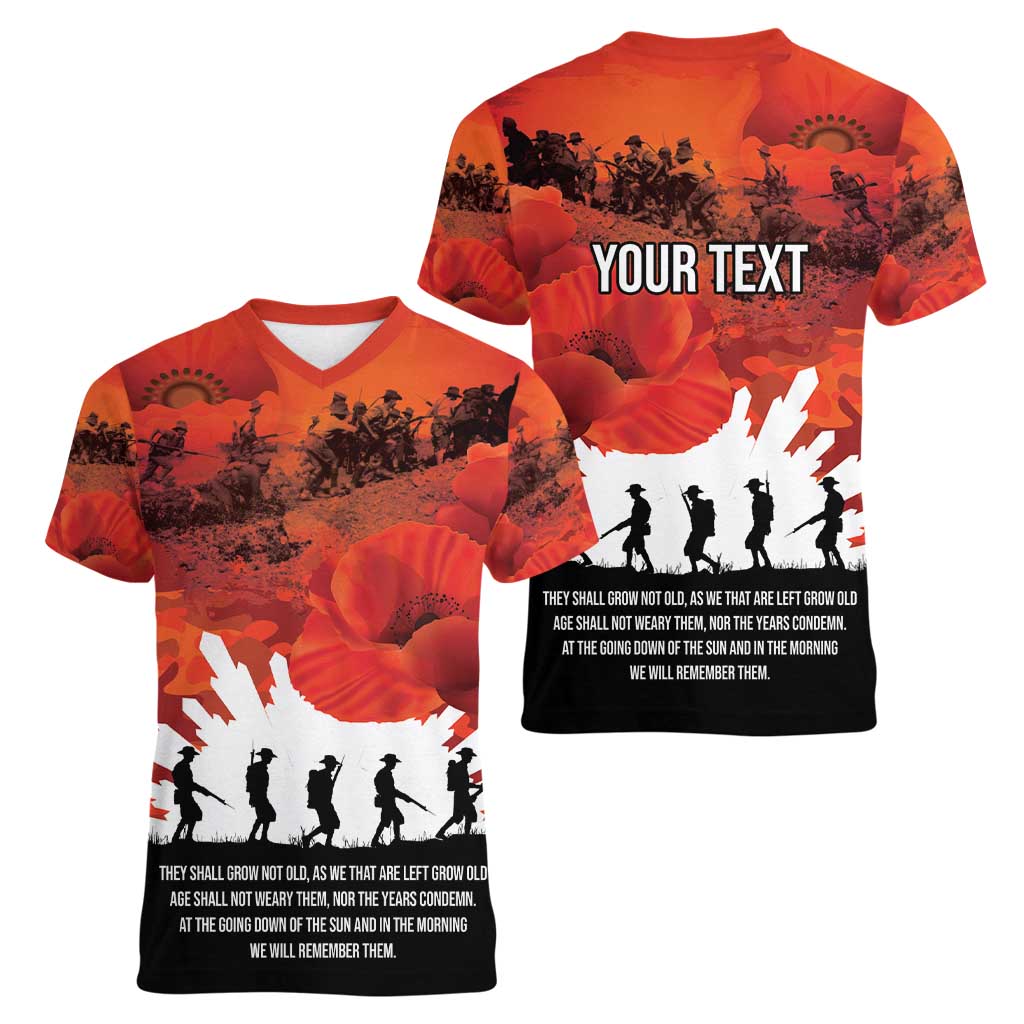 Anzac Day Gallipoli Personalised Women V-Neck T-Shirt Red Poppy Flowers LT9 - Polynesian Pride