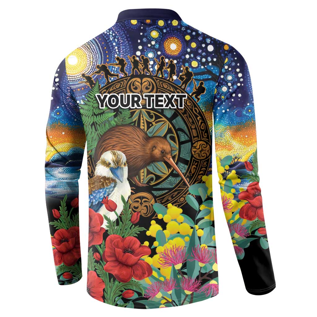 Kiwi-Kookaburra Bird ANZAC Personalised Button Sweatshirt Aussie Golden Wattle Poppy Flowers