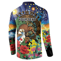 Kiwi-Kookaburra Bird ANZAC Personalised Button Sweatshirt Aussie Golden Wattle Poppy Flowers