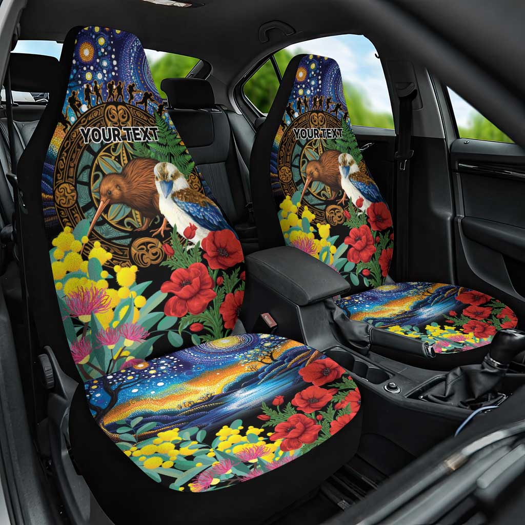 Kiwi-Kookaburra Bird ANZAC Personalised Car Seat Cover Aussie Golden Wattle Poppy Flowers