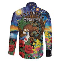 Kiwi-Kookaburra Bird ANZAC Personalised Family Matching Long Sleeve Bodycon Dress and Hawaiian Shirt Aussie Golden Wattle Poppy Flowers