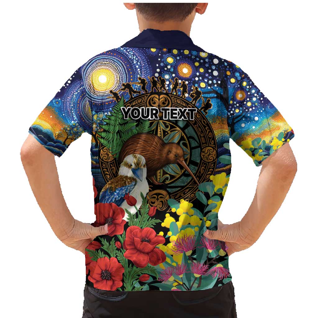 Kiwi-Kookaburra Bird ANZAC Personalised Family Matching Mermaid Dress and Hawaiian Shirt Aussie Golden Wattle Poppy Flowers