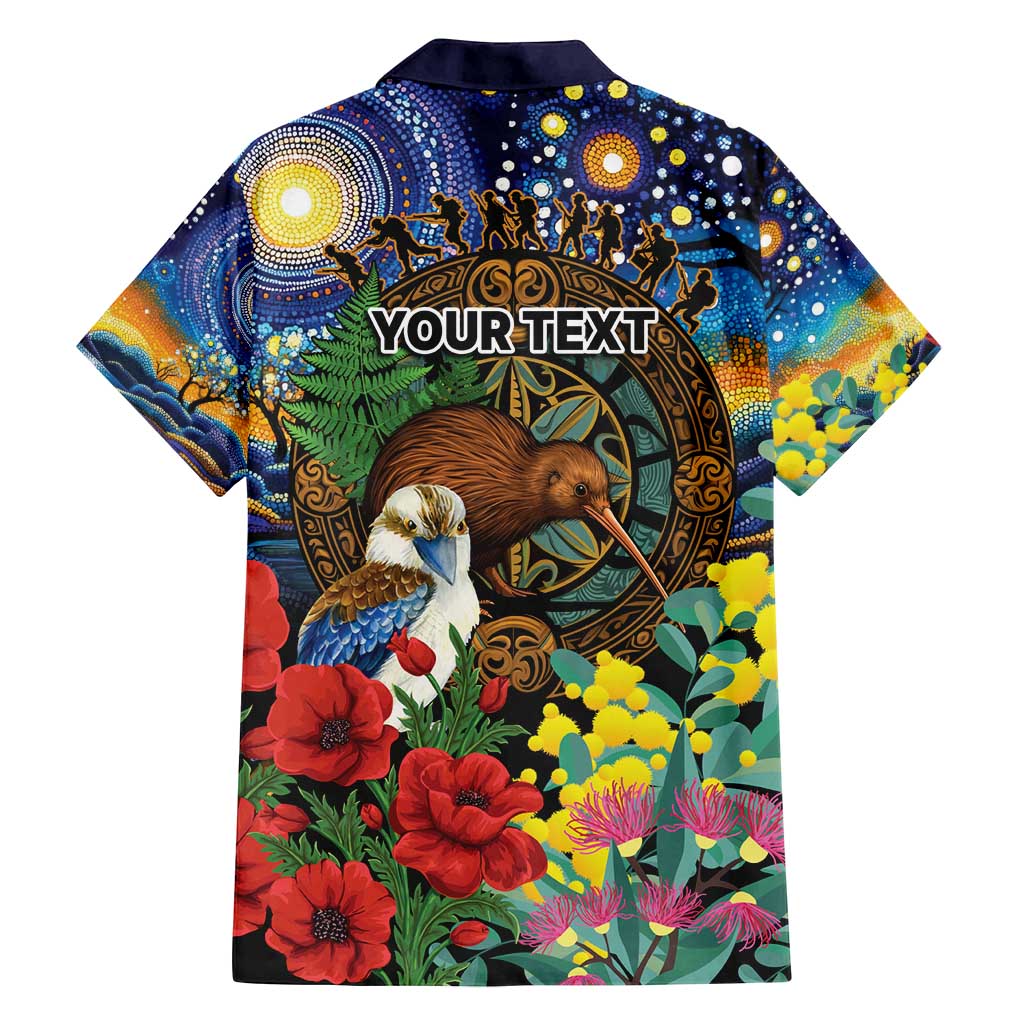 Kiwi-Kookaburra Bird ANZAC Personalised Family Matching Off Shoulder Maxi Dress and Hawaiian Shirt Aussie Golden Wattle Poppy Flowers