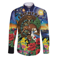 Kiwi-Kookaburra Bird ANZAC Personalised Family Matching Off Shoulder Maxi Dress and Hawaiian Shirt Aussie Golden Wattle Poppy Flowers