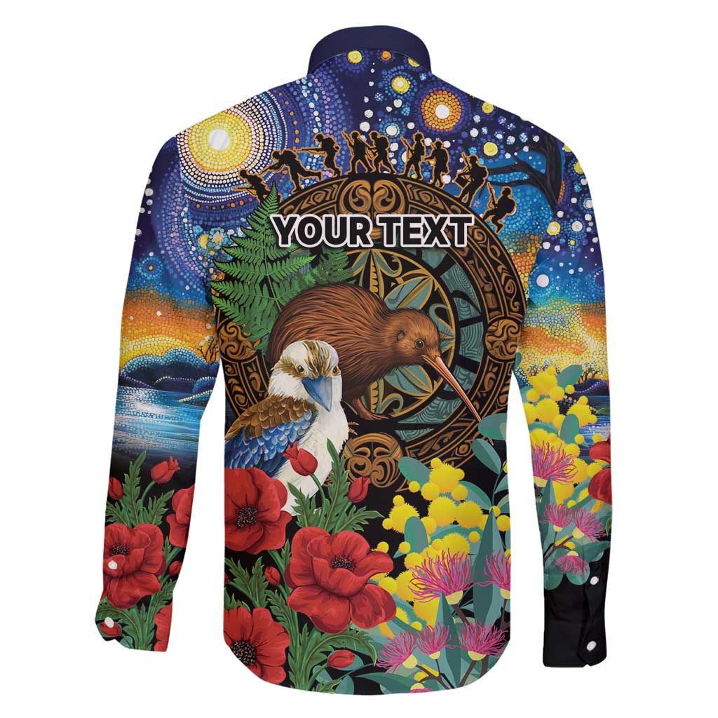 Kiwi-Kookaburra Bird ANZAC Personalised Family Matching Off Shoulder Short Dress and Hawaiian Shirt Aussie Golden Wattle Poppy Flowers