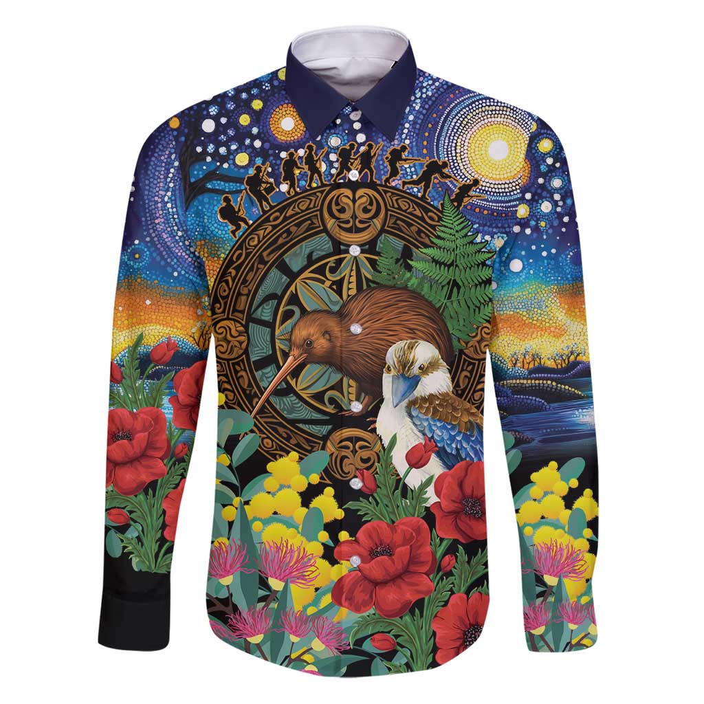 Kiwi-Kookaburra Bird ANZAC Personalised Family Matching Puletasi and Hawaiian Shirt Aussie Golden Wattle Poppy Flowers